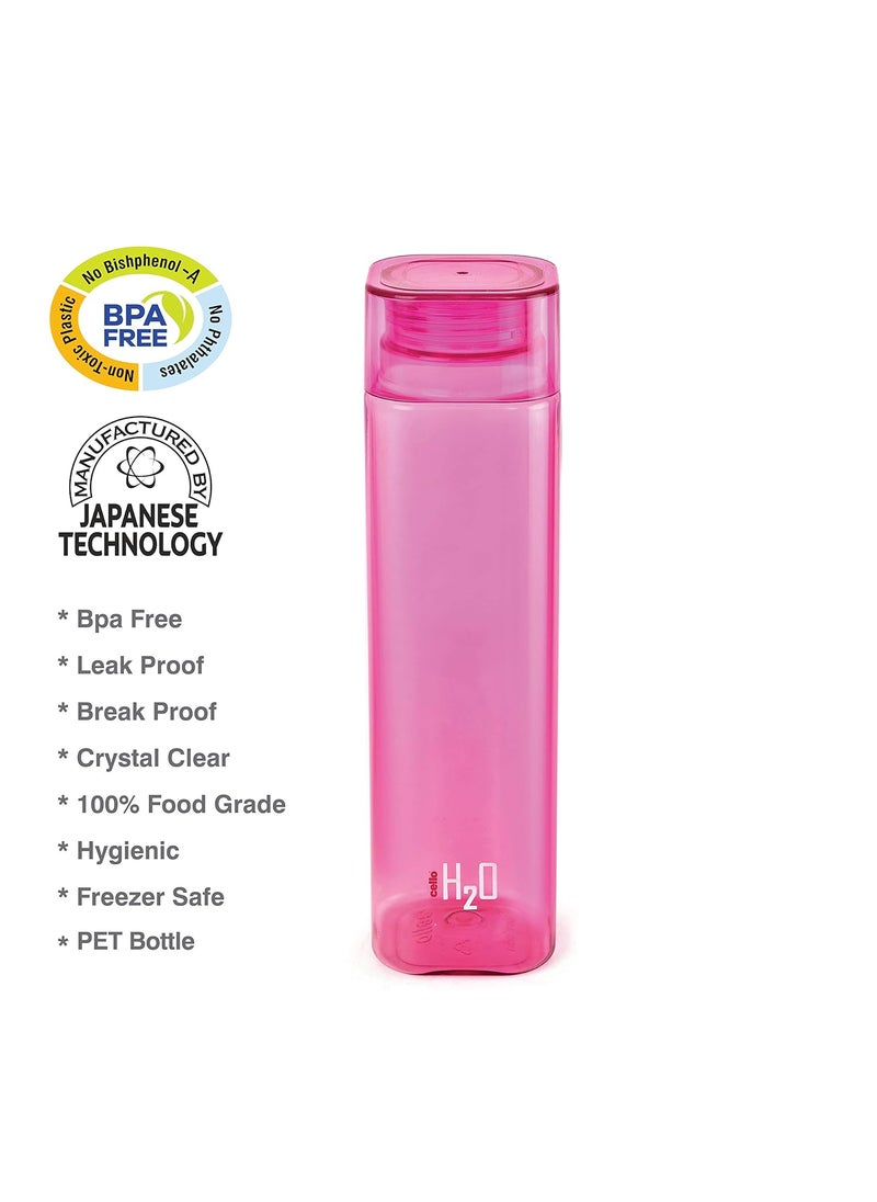 CELLO H2O Squaremate Plastic Water Bottle | Lid is sealed by a silicone ring | Leak proof & break-proof |Best Usage for Office/School/College/Gym/Picnic/Home/Fridge | 1 Liter | Pink, Set of 4