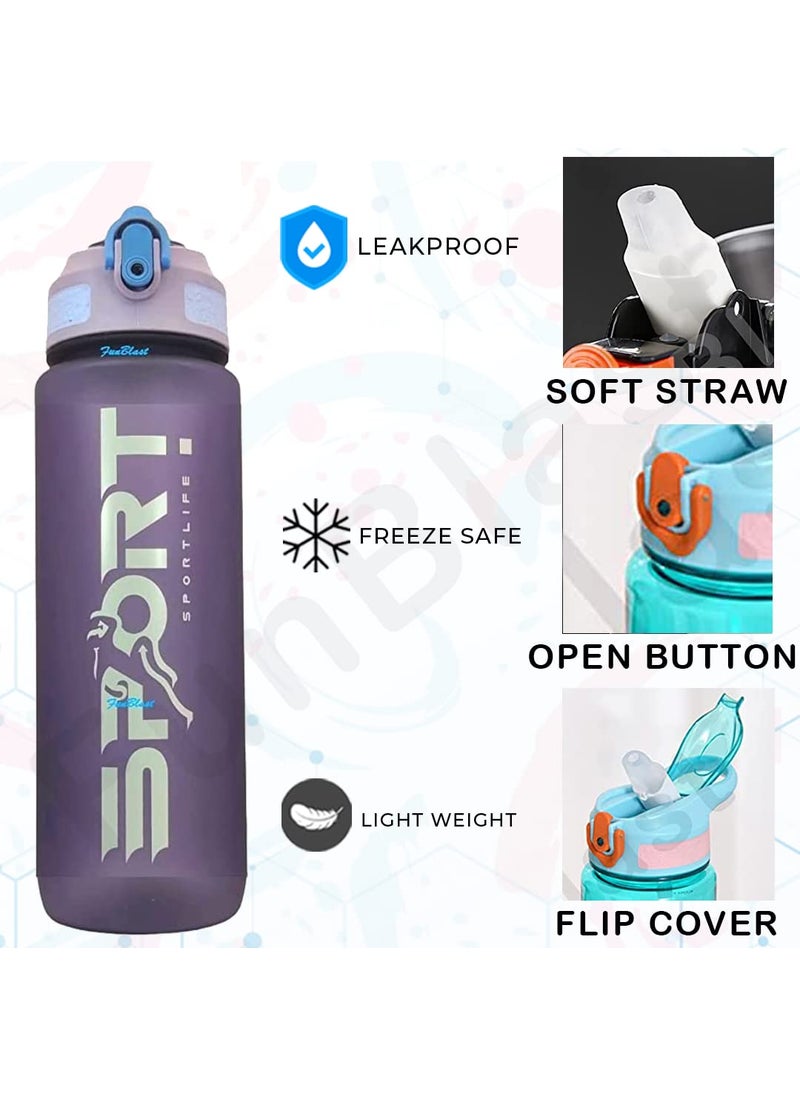 FunBlast Water Bottle 500 ML – Stylish Unbreakable Water Bottle Leak Proof Durable BPA Free Non-Toxic Sports Water Bottle for Home, Office, Gym, Trekking (Purple)