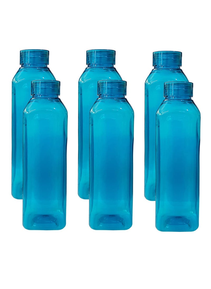 Kuber Industries Square BPA Free Plastic Water Bottles | Unbreakable, Leak Proof, 100% Food Grade Plastic | For Kids & Adults | Refrigerator Plastic Bottle Set of 6 | Blue