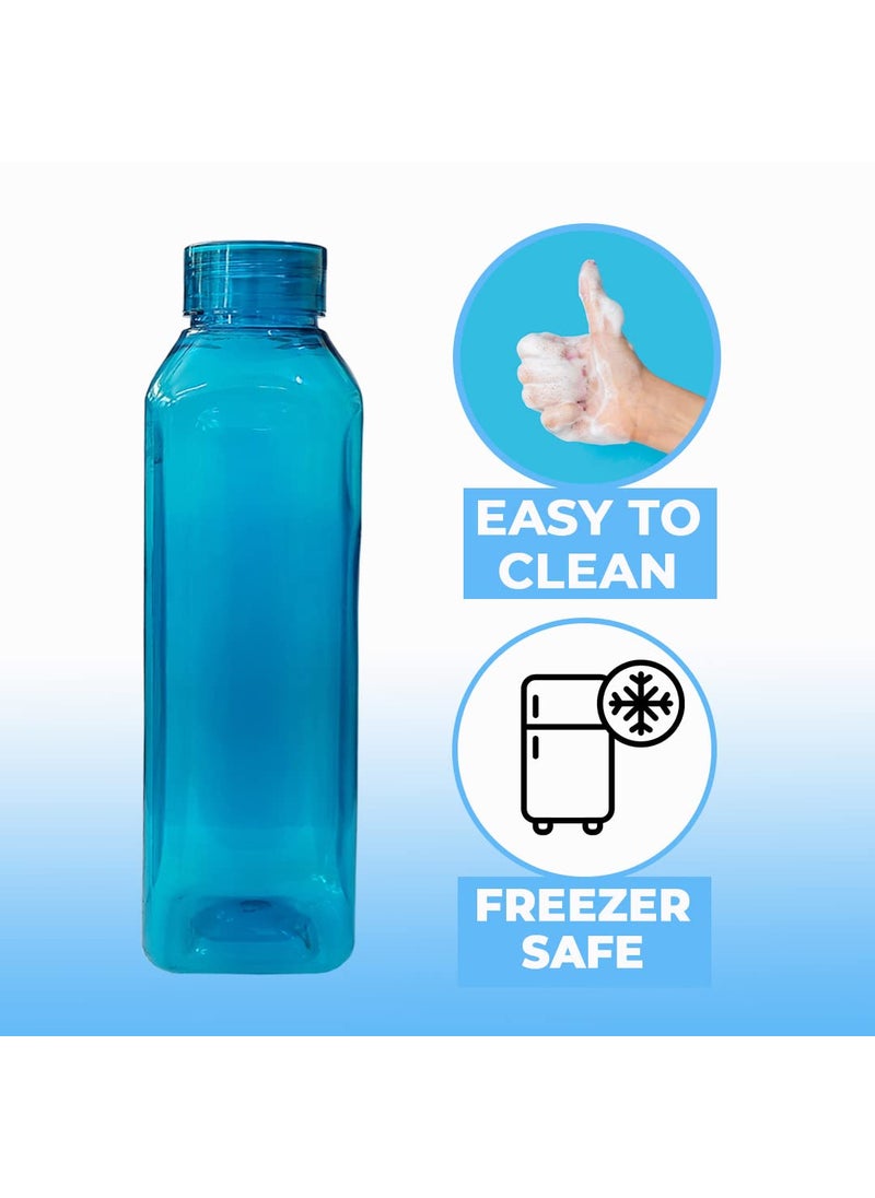 Kuber Industries Square BPA Free Plastic Water Bottles | Unbreakable, Leak Proof, 100% Food Grade Plastic | For Kids & Adults | Refrigerator Plastic Bottle Set of 6 | Blue