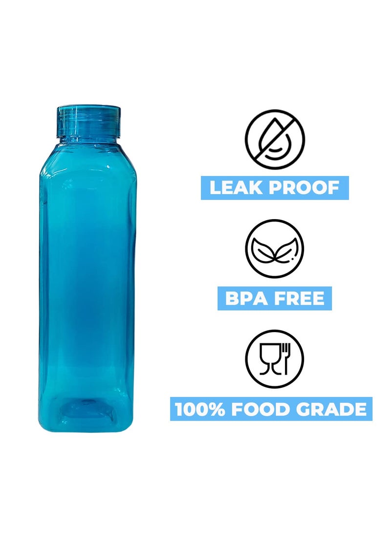 Kuber Industries Square BPA Free Plastic Water Bottles | Unbreakable, Leak Proof, 100% Food Grade Plastic | For Kids & Adults | Refrigerator Plastic Bottle Set of 6 | Blue