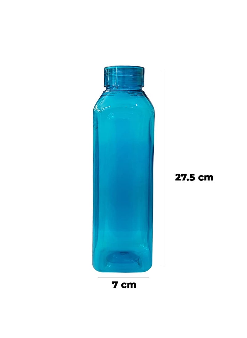Kuber Industries Square BPA Free Plastic Water Bottles | Unbreakable, Leak Proof, 100% Food Grade Plastic | For Kids & Adults | Refrigerator Plastic Bottle Set of 6 | Blue