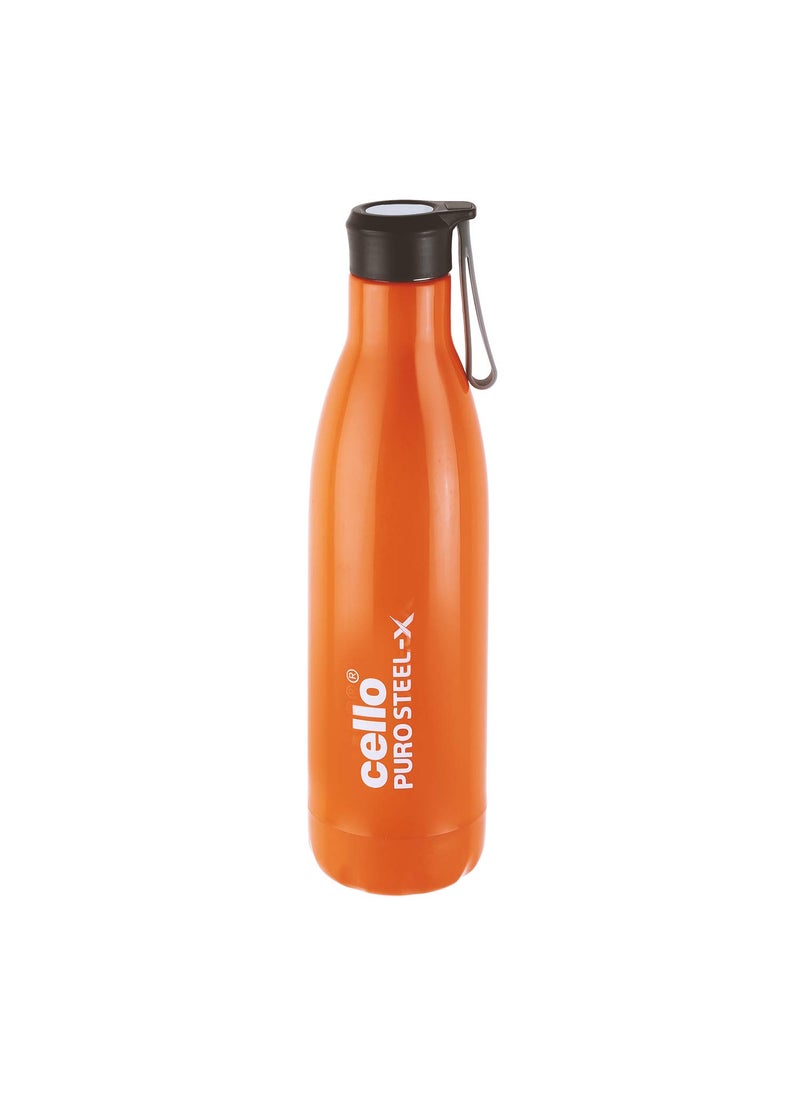 CELLO Puro Steel-X Rover 600 | Water Bottle with Inner Steel and Outer Plastic | Leak Proof Insulated Water Bottle | Suitable for Home, School, Office, Outdoor | 480ml, Orange