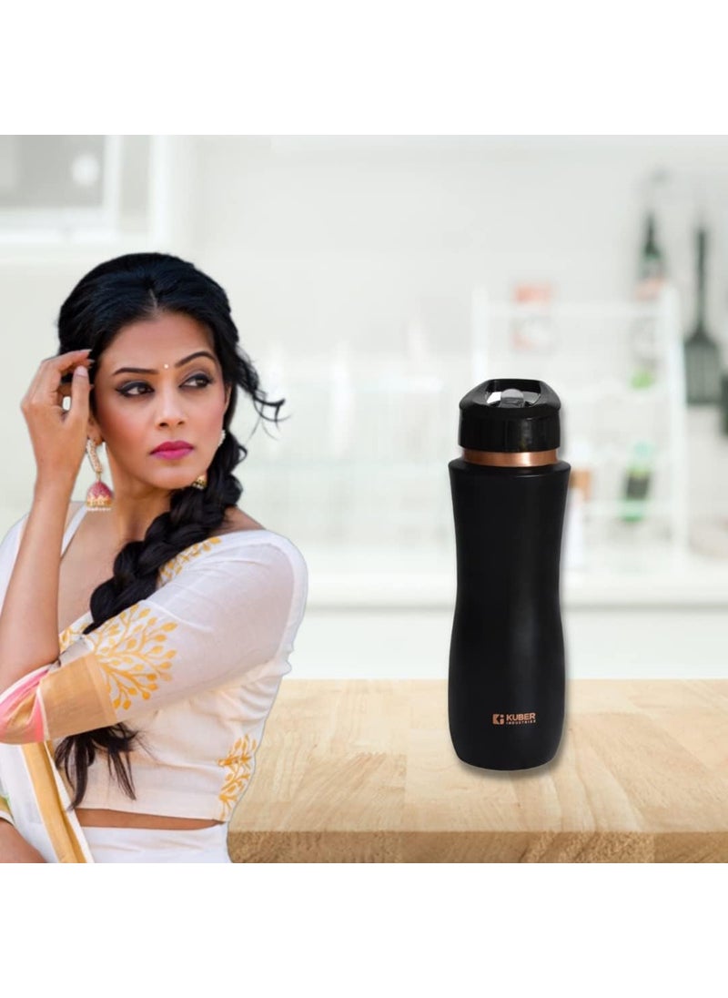 Kuber Industries Copper Water Bottle with Sipper | BPA Free & Non-Toxic | Leakproof, Durable & Lightweight | With Added Health Benefits of Copper | Ergonomic Design & Easy to Clean | Maroon | Black