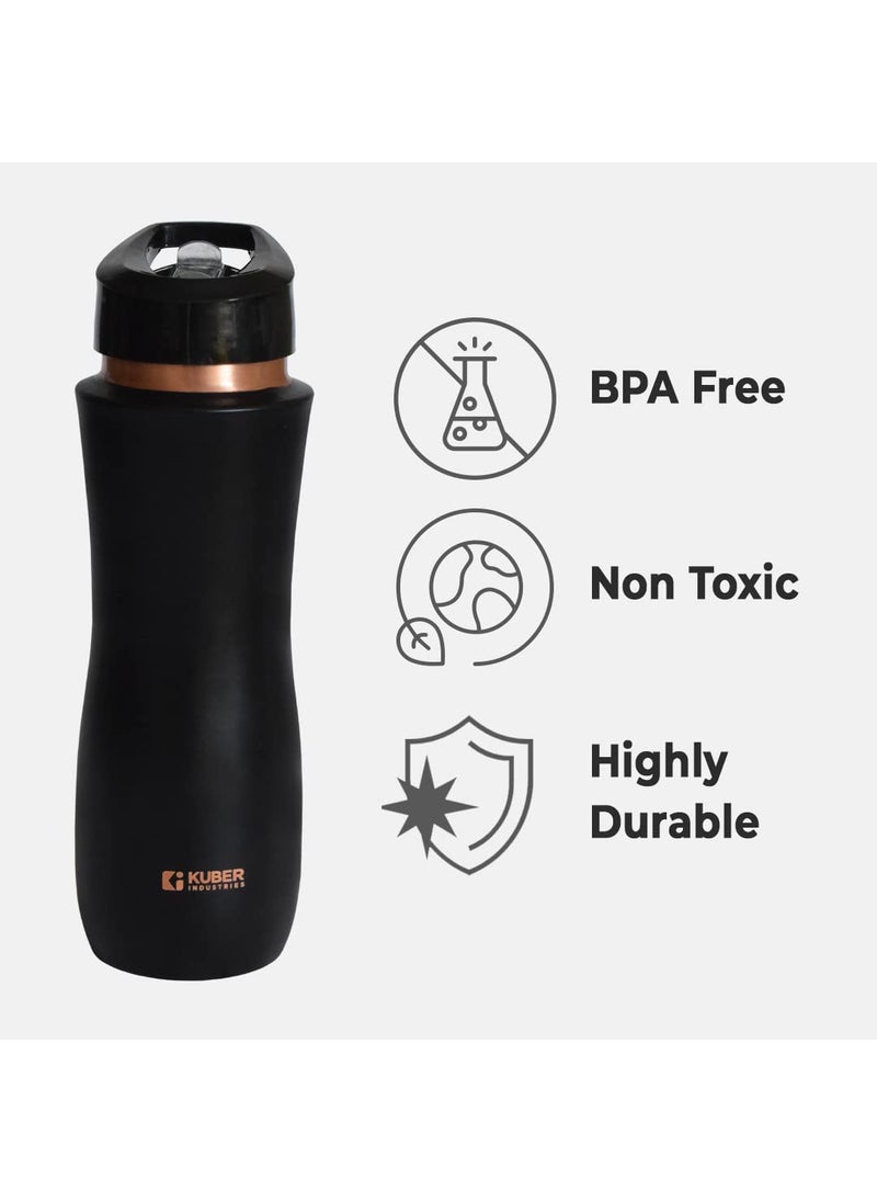 Kuber Industries Copper Water Bottle with Sipper | BPA Free & Non-Toxic | Leakproof, Durable & Lightweight | With Added Health Benefits of Copper | Ergonomic Design & Easy to Clean | Maroon | Black