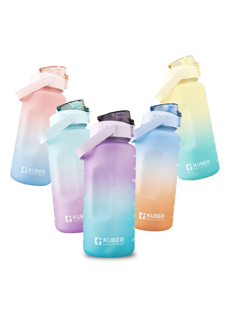 Kuber Industries 2 Litre Motivational Plastic Sipper Water Bottle with Water Tracker & Time Marker, Leakproof, BPA Free, Fitness Sports Water Bottle with Measurements (Gradient Blue & Purple, 1 Piece)