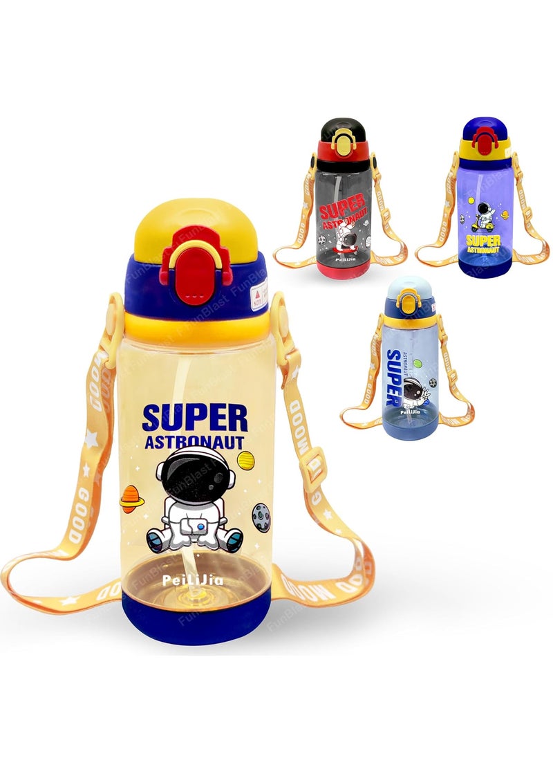 FunBlast Cute Water Bottle with Sipper – Space Theme Water Bottle for Kids, Sipper Bottle for Kids - Anti-Leak Cartoon Kids Water Bottle for Kids, School Water Bottle for Kids (600 ML) (Random Color)