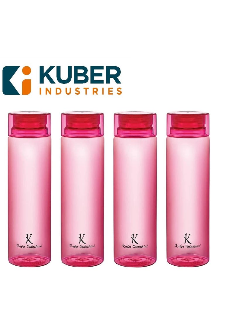 Kuber Industries Plastic Water Bottles -1 Litre Water Bottle | Break Proof, Multipurpose, BPA Free, Ideal for Fridge/Refrigerator | Red, Set of 4)