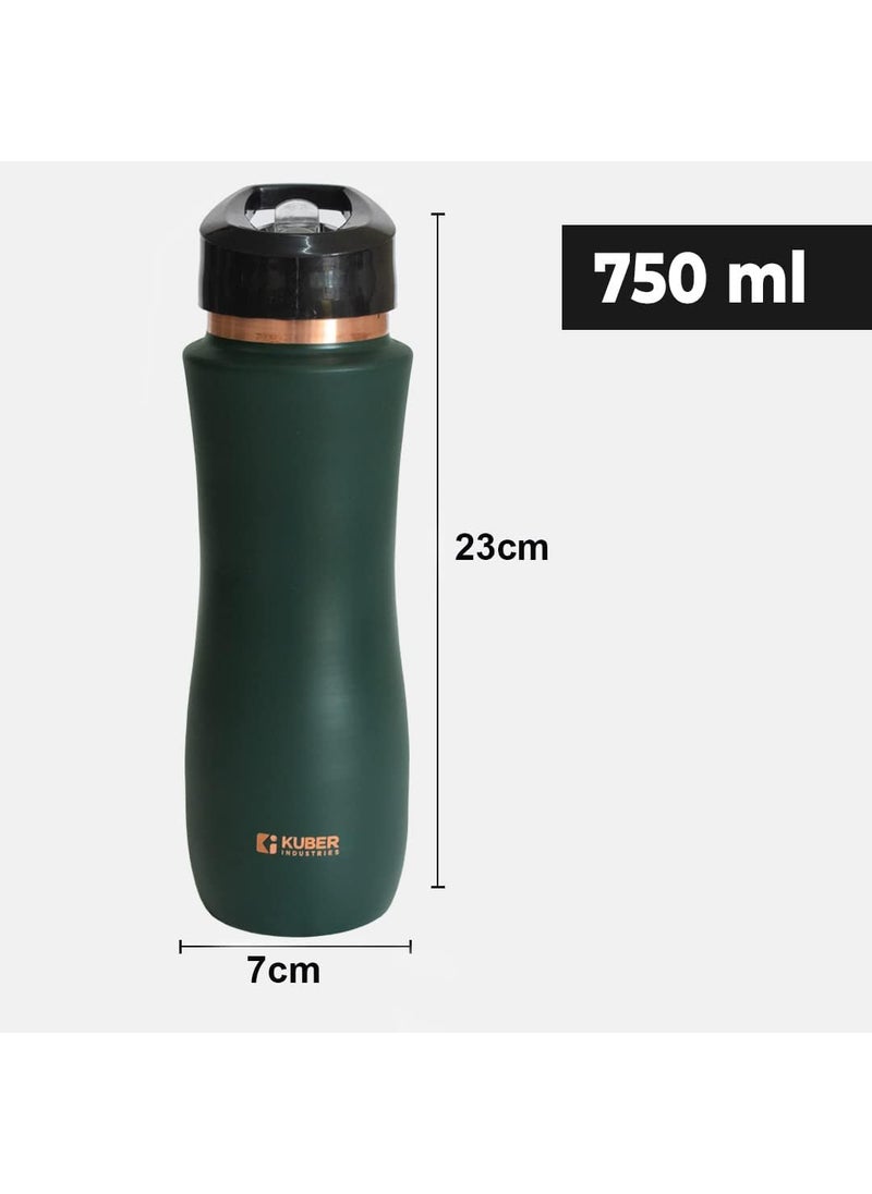 Kuber Industries 750ml Copper Water Bottle with Sipper | BPA Free & Non-Toxic | Added Health Benefits of Copper | Ergonomic Design & Easy to Clean | Leakproof Durable & Lightweight | Green