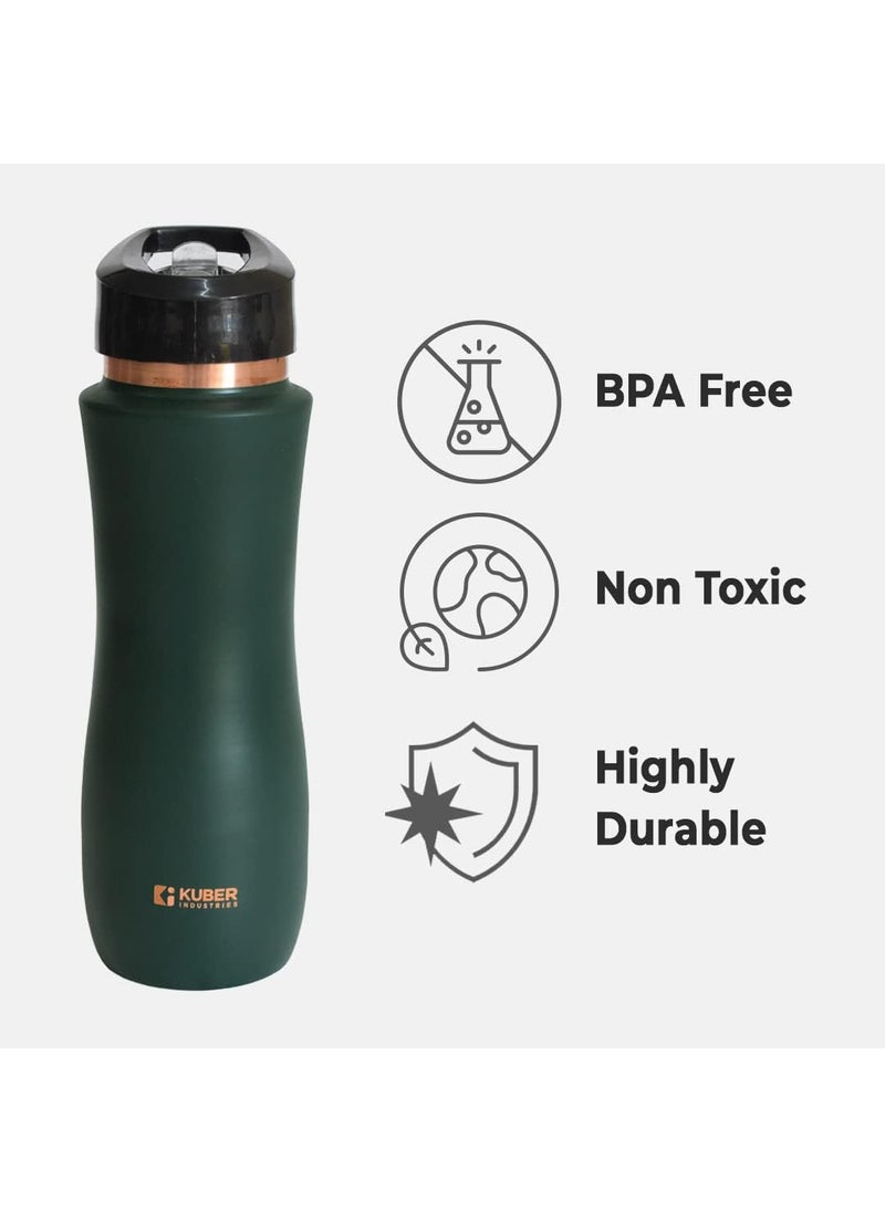 Kuber Industries 750ml Copper Water Bottle with Sipper | BPA Free & Non-Toxic | Added Health Benefits of Copper | Ergonomic Design & Easy to Clean | Leakproof Durable & Lightweight | Green