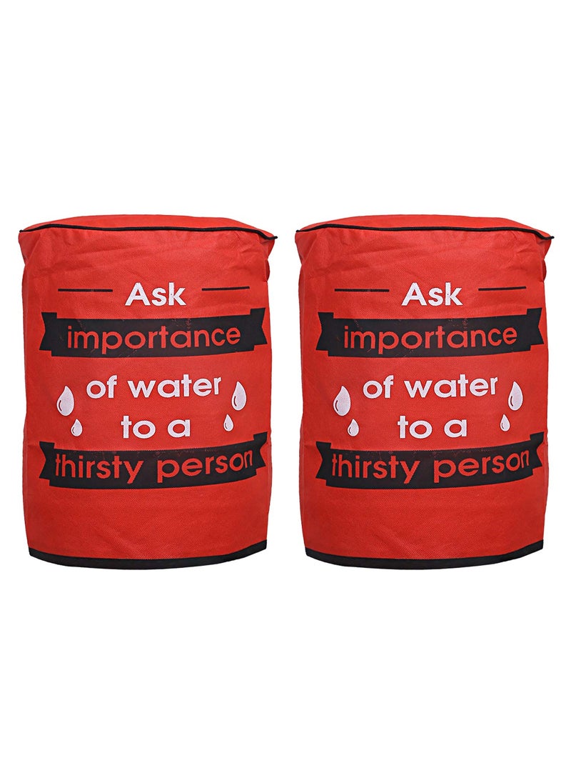 Kuber Industries Rexine 2 Pieces Water Dispenser Bottle Cover with Rexine Water Level Indication 20 Ltr (Red)-CTLTC15150