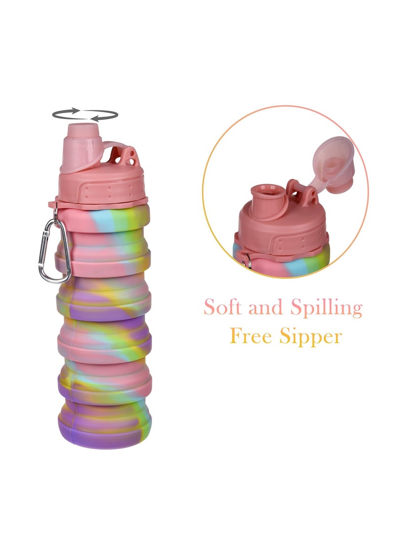 Kuber Industries Water Bottle | Silicone School Water Bottle | Expandable Water Bottle | Folding Water Bottle | Gym Water Bottle | Sports Water Bottle | 500 ML | Pink