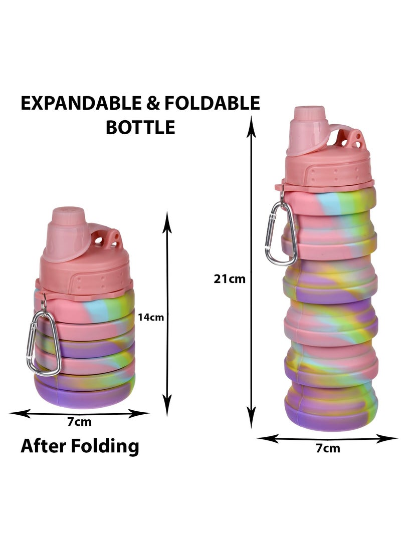 Kuber Industries Water Bottle | Silicone School Water Bottle | Expandable Water Bottle | Folding Water Bottle | Gym Water Bottle | Sports Water Bottle | 500 ML | Pink