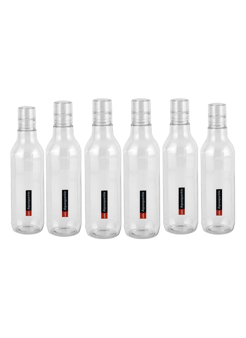 CELLO Aqua Sparkle Bottle Set of 6, 1000ml, Clear | 100% food grade | Leak proof and Break proof | Perfect for staying hydrated at the school, college, work and outdoor adventures Water Bottle