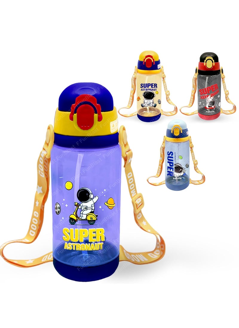 FunBlast Cute Water Bottle with Sipper – Space Theme Water Bottle for Kids, Sipper Bottle for Kids - Anti-Leak Cartoon Kids Water Bottle for Kids, School Water Bottle for Kids (600 ML) (Random Color)