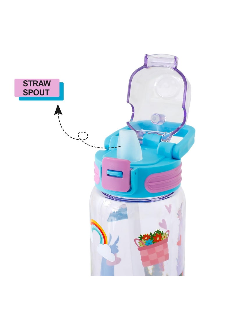 Kuber Industries Kids Water Bottle With Straw |Sipper Water Bottle For Kids Boys Girls| Water Bottle with Locking Flip Lid | 650 ml | Blue | SYZ-7782B