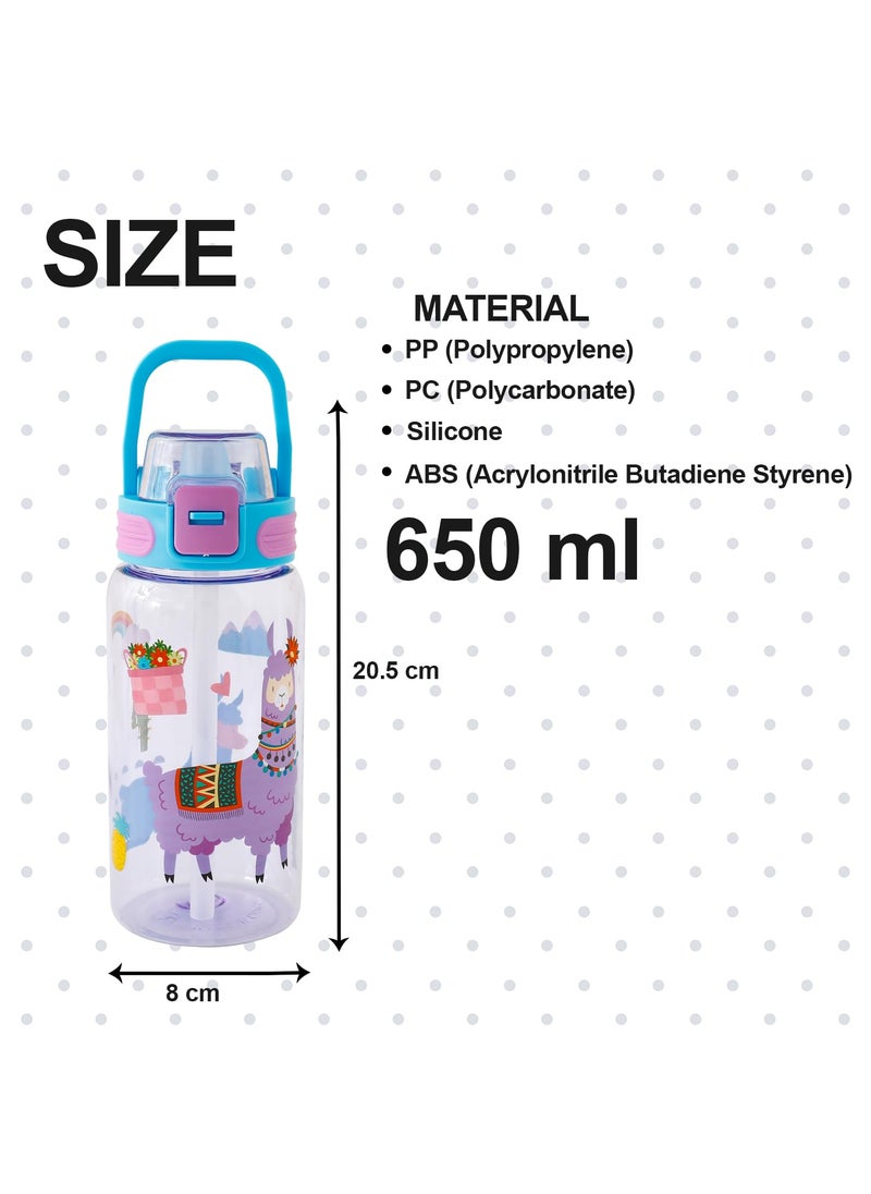 Kuber Industries Kids Water Bottle With Straw |Sipper Water Bottle For Kids Boys Girls| Water Bottle with Locking Flip Lid | 650 ml | Blue | SYZ-7782B