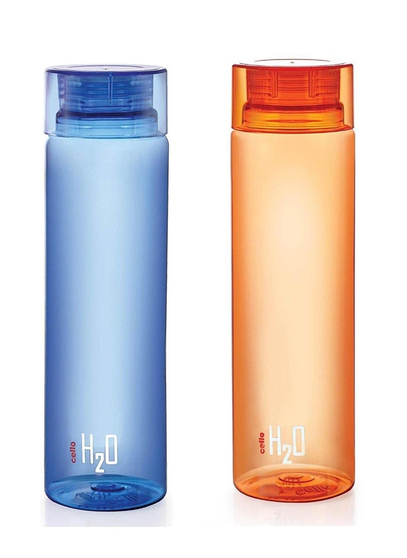 Cello H2O 1 Litre Water Bottle (Pack of 2) (Blue and Orange)