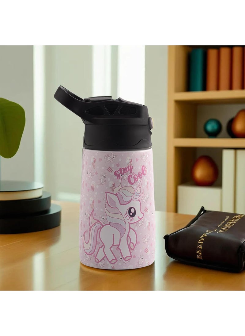 Kuber Industries Stainless Steel Kids Water Bottle | Stay Cool Kids Water Bottle | 350 ml Insulated Water Bottle | Water Bottle with Push-Button Flip Lid | Water Bottle For School | Pink