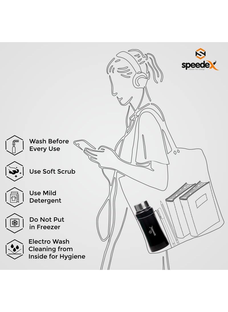 Speedex Water Bottle 500 ML, Black, Stainless Steel, 500ml Screw Cap Bottles for Girls, Boys, Adults & Kids, Gym, Sports, Fridge Use, Perfect for School & Office - Single Bottle Set