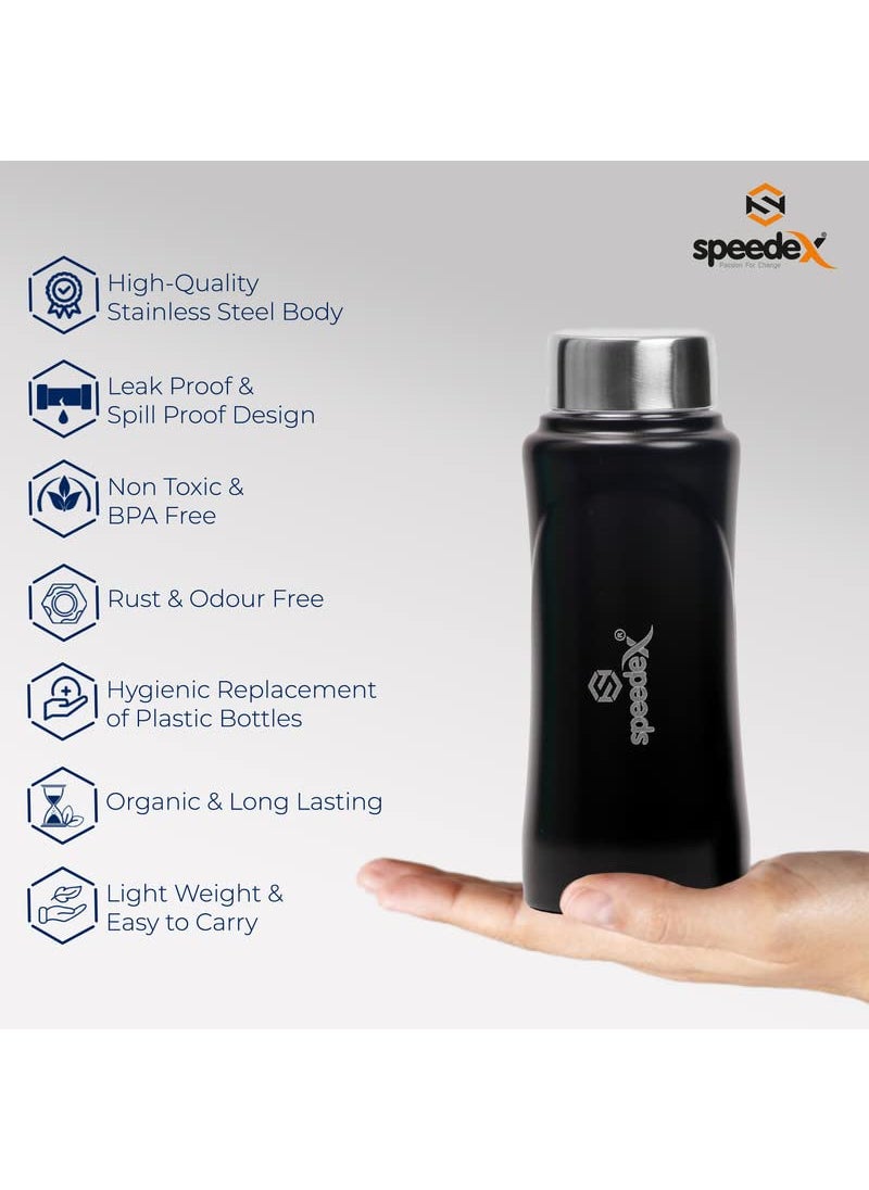 Speedex Water Bottle 500 ML, Black, Stainless Steel, 500ml Screw Cap Bottles for Girls, Boys, Adults & Kids, Gym, Sports, Fridge Use, Perfect for School & Office - Single Bottle Set