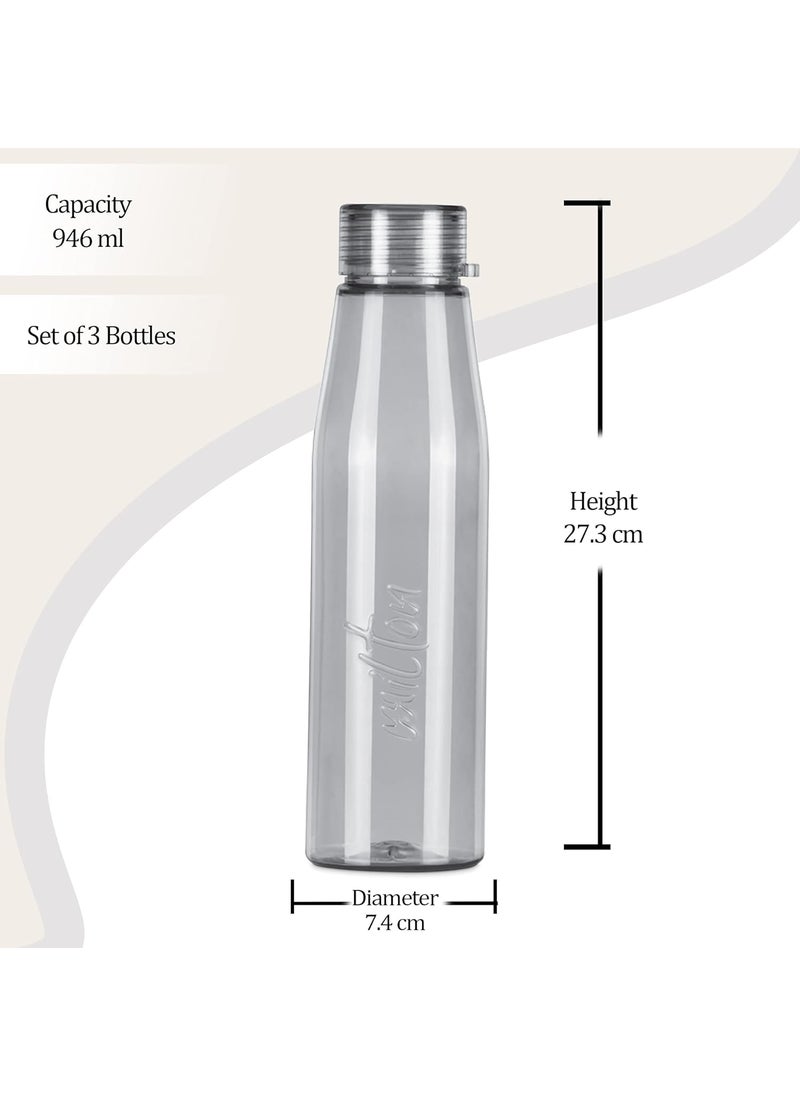 MILTON Ripple 1000 Pet Bottle, 946 ml, Set of 3 (Colour May Vary) (Model Number: CPETPBT081ASSR0048)