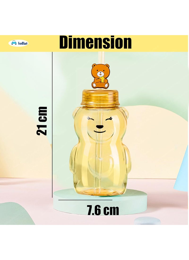 FunBlast School Water Bottle - Cartoon Design Water Bottle with Straw and Lock Cap for School Going Kids, Anti-Leak Cartoon Kids Water Bottle - 430 ML (Brown)