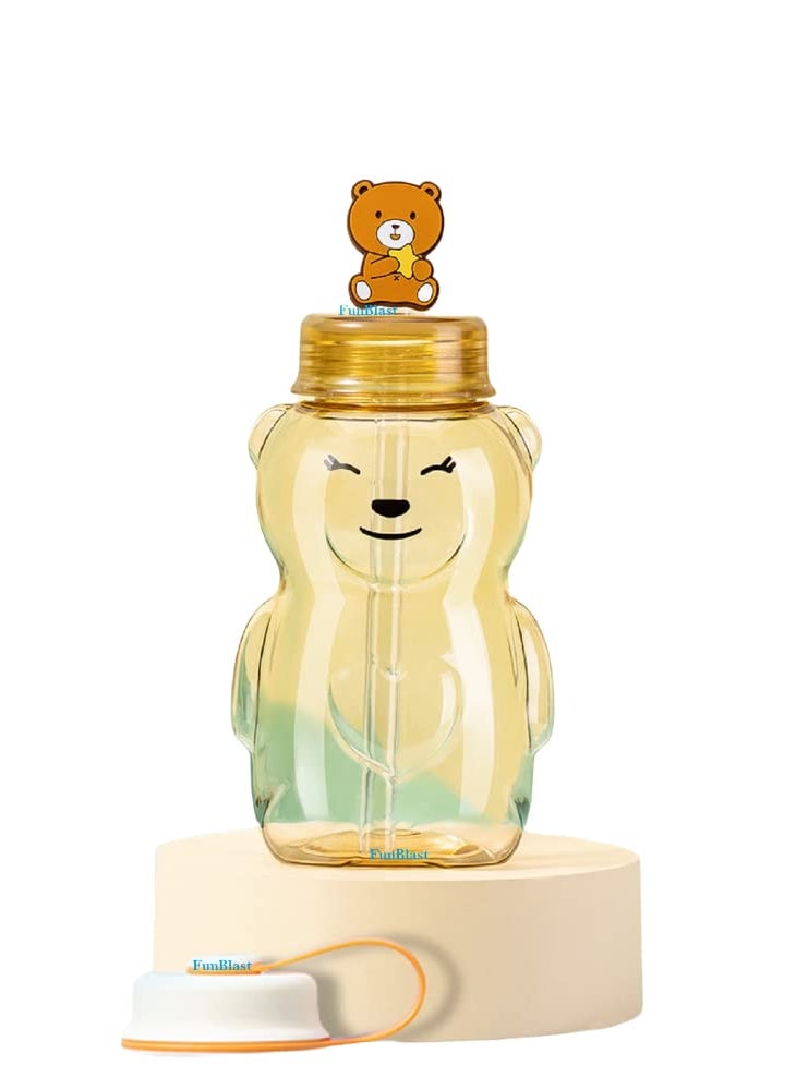 FunBlast School Water Bottle - Cartoon Design Water Bottle with Straw and Lock Cap for School Going Kids, Anti-Leak Cartoon Kids Water Bottle - 430 ML (Brown)