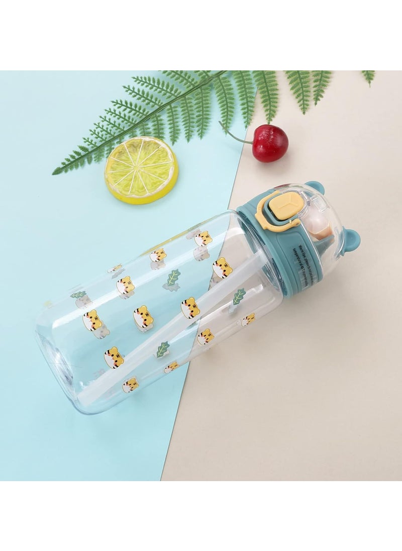 Kuber Sipper Bottle with Straw for Kids | Teddy Tumbler Sipper Cup I Cute Water Bottle with Lid | Food Grade Plastic | One Click Open | Leak Proof, BPA Free | 550 ml | School Boys Girls (Transparent)