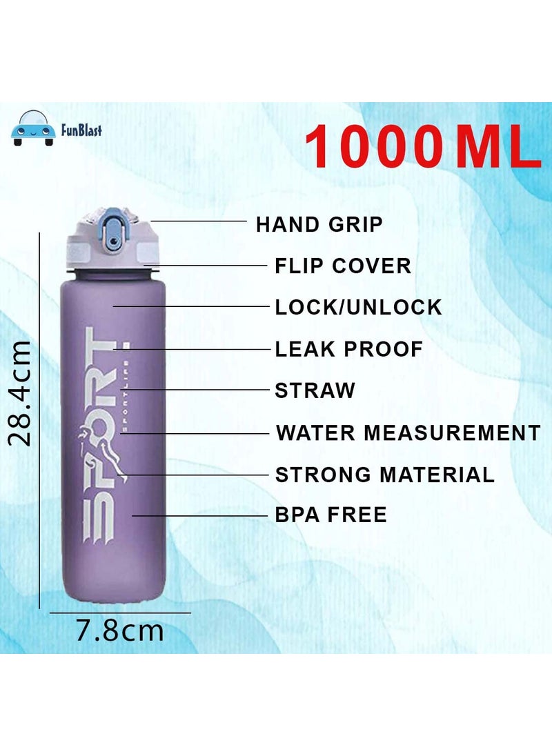 FunBlast Unbreakable Water Bottle, Leakproof Durable BPA-free Non-Toxic Water Bottle, Bottle for Office, Sports, School, Gym, Yoga (1000 ML)