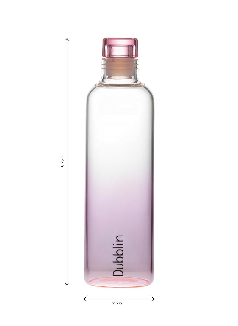 DUBBLIN Pure Borosilicate Glass Water Bottle - 500 ml | Pink Color | BPA-Free, Eco-Friendly, Leak-Proof, and Durable
