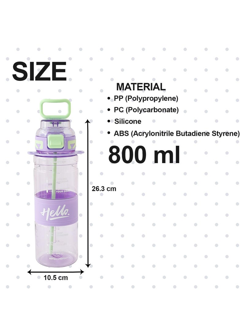 Kuber Industries Kids Water Bottle With Straw |Sipper Water Bottle For Kids Boys Girls| Water Bottle with Locking Flip Lid | | 800 ml |Purple | SYZ-7740A
