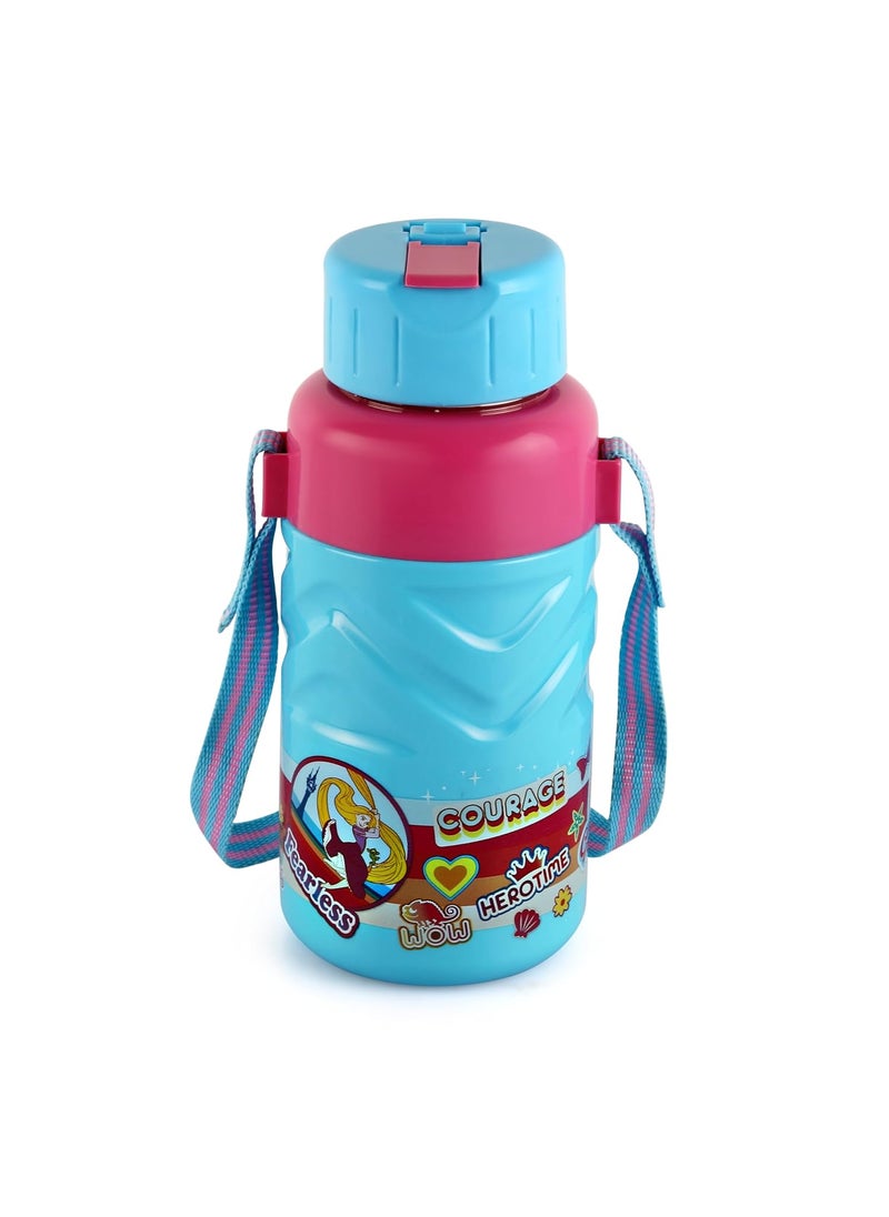 CELLO Puro Steel X Debby 600 Plastic Water Bottle for Kids | Easy Carry Wrist Belt | Leak Proof & Refrigerator Safe| Keeps Content Cold for Long Hours | 620ml, Light Blue