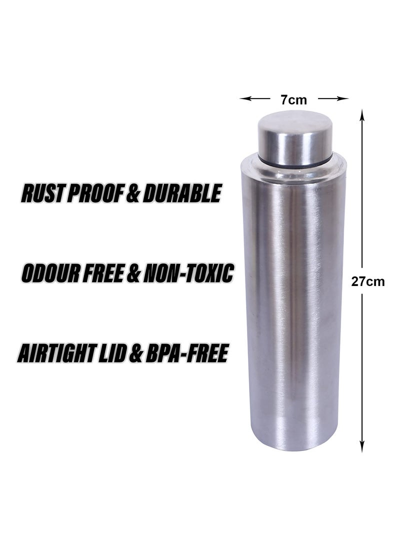 Kuber Industries Water Bottle | Stainless Steel Water Bottle | Water Bottle for Fridge | Water Bottle for Refrigerator | Water Bottle for Travel |Picnic | Pack of 2 | Silver