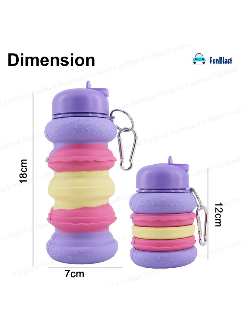 FunBlast Silicone Sipper Bottle for Kids - Expandable Sipper Water Bottle for Home, Office, Gym, Trekking, Anti-Leak Kids Water Bottle, Fancy Stylish Water Bottle Girls, Boys - 550 ML (Purple)
