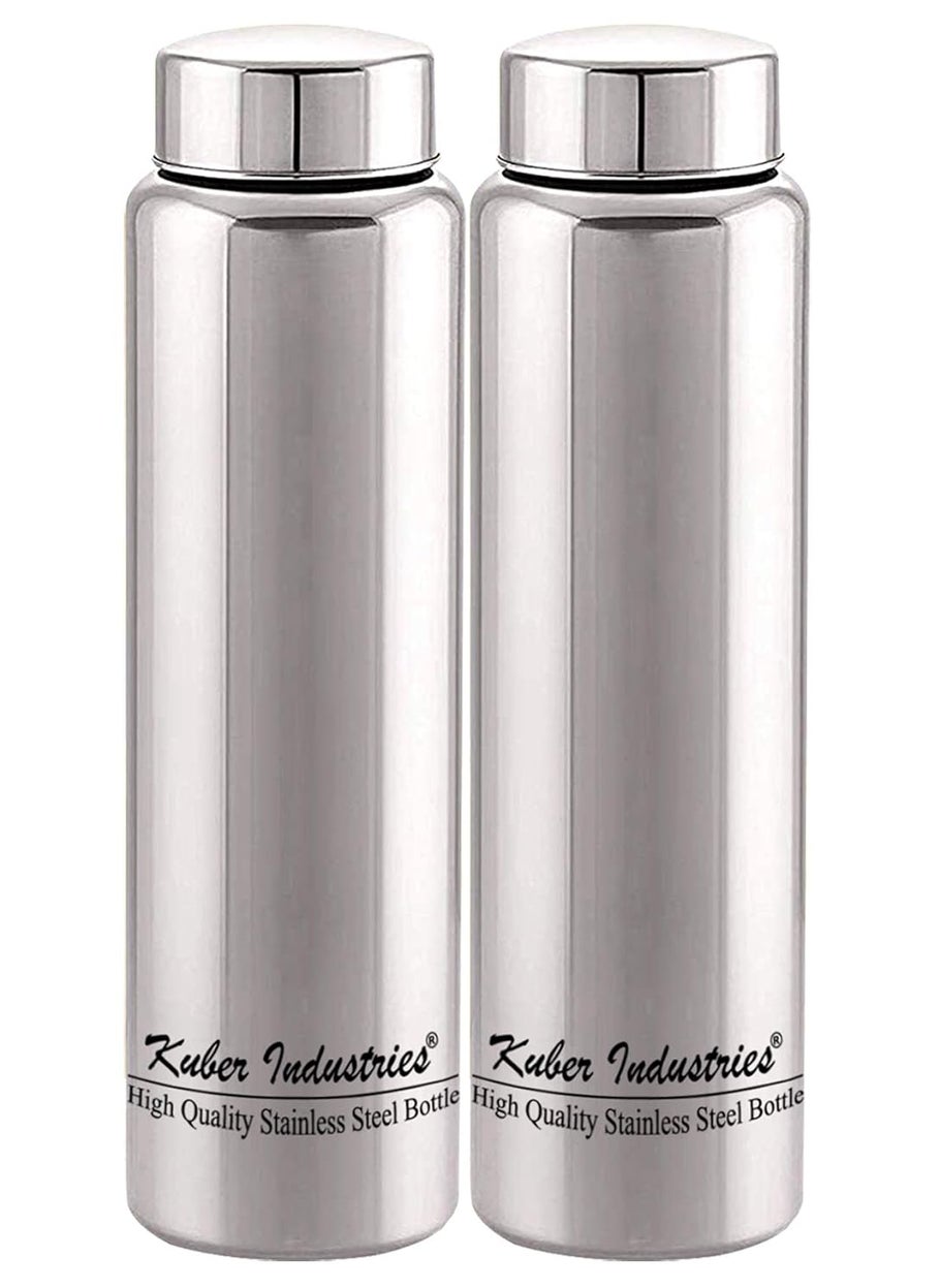 Kuber Industries Stainless Steel 2 Pieces Fridge Water Bottle/Refrigerator Bottle/Thunder, 1000 ML (Silver)