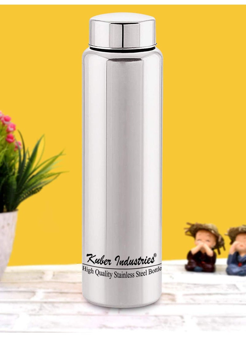Kuber Industries Stainless Steel 2 Pieces Fridge Water Bottle/Refrigerator Bottle/Thunder, 1000 ML (Silver)