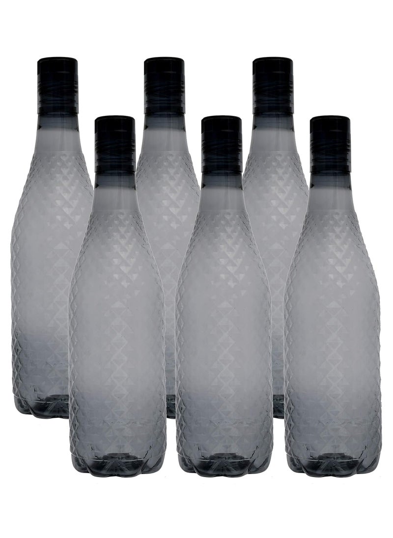 Kuber Industries KUBMART462 Plastic Fridge Water Bottle, 1000ml, 6 Pieces, Black