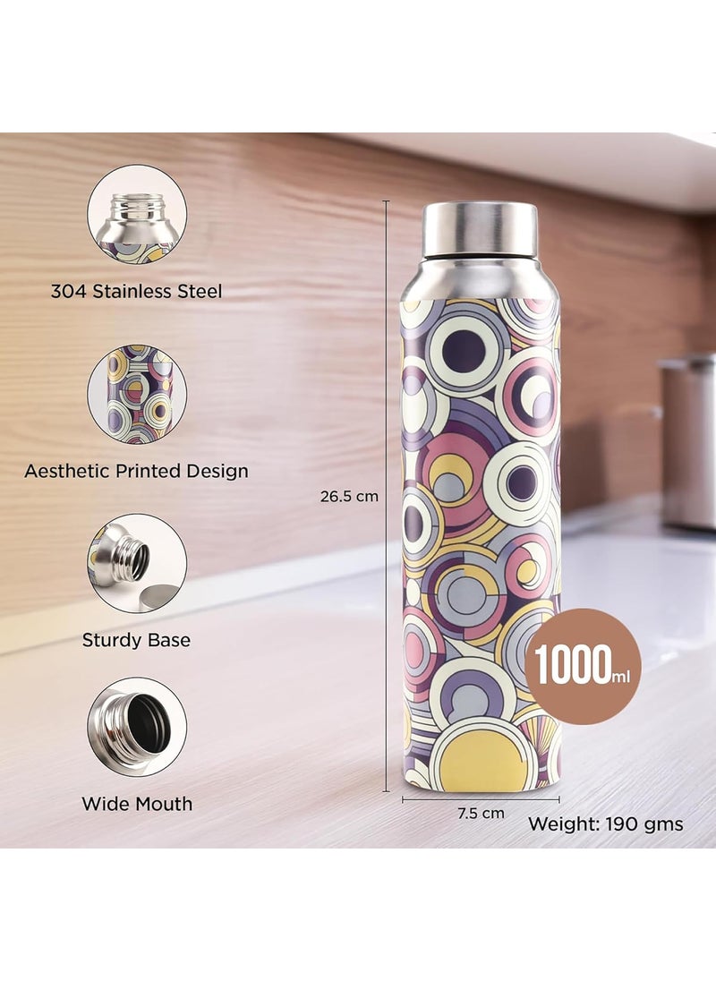 Kuber Industries 1 Litre Stainless Steel Water Bottle | For Fridge/Gym/Office & School Kids | Travel Bottle for Men & Women -Printed