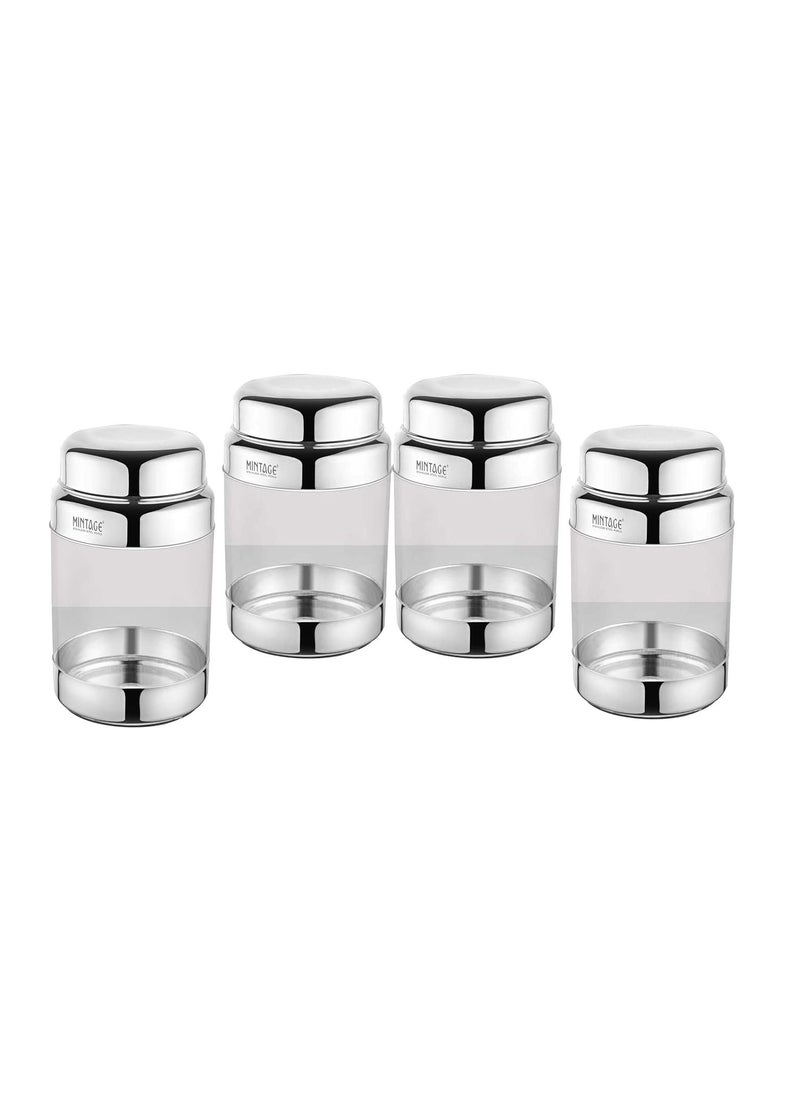 Mintage Smiley Storage Container 400 ML 4 Pcs | Steel Dibba Box Drum | Kitchen Food Storage Container | Kothi | Canisters | Dabba | Containers for Kitchen | Storage Box Drum |