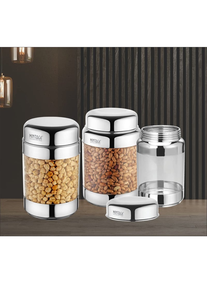 Mintage Smiley Storage Container 400 ML 4 Pcs | Steel Dibba Box Drum | Kitchen Food Storage Container | Kothi | Canisters | Dabba | Containers for Kitchen | Storage Box Drum |