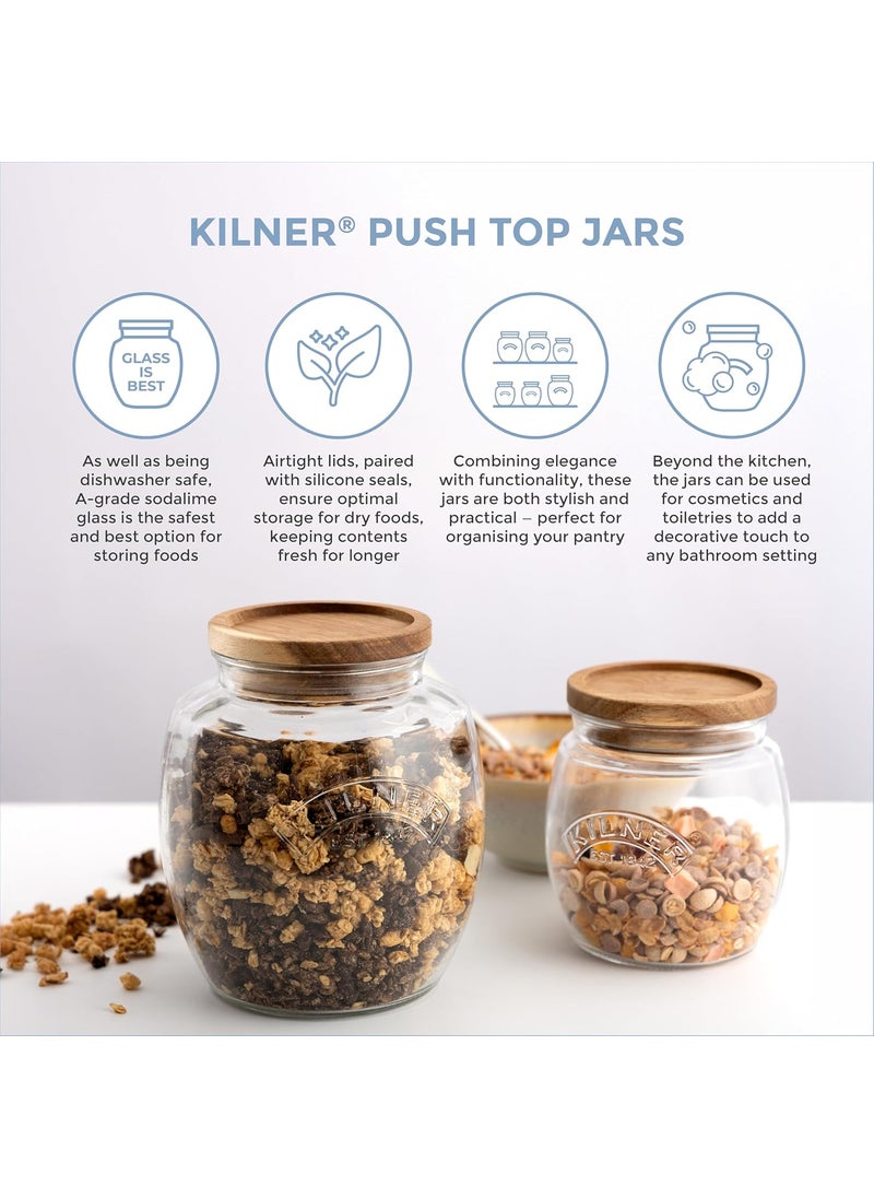 Kilner Universal Jar Wooden Lid 2 Litre Glass Food Container With Silicone Seals Kitchen Pantry Storage For Dry Food Like Grains, Pasta And Cereals