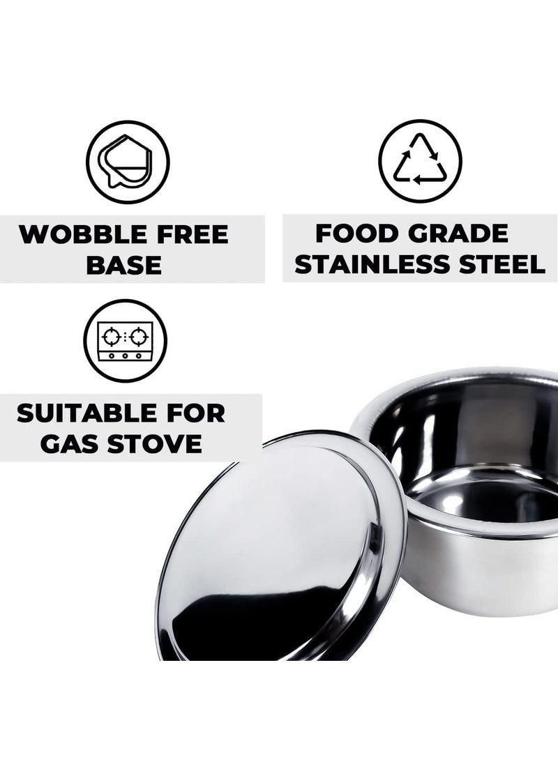 Kuber Industries XtraDeluxe Set of 5 Stainless Steel Tope/Patila Set with Lid | Milk Boiling Steel Vessels for Kitchen & Tapeli/Dekchi for Cooking | 2400ml, 1900ml, 1400ml, 1000ml, 800ml | SS -Silver