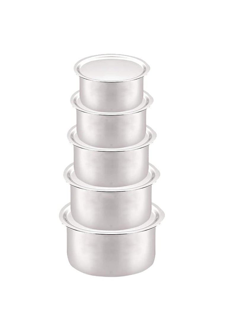 Kuber Industries XtraDeluxe Set of 5 Stainless Steel Tope/Patila Set with Lid | Milk Boiling Steel Vessels for Kitchen & Tapeli/Dekchi for Cooking | 2400ml, 1900ml, 1400ml, 1000ml, 800ml | SS -Silver