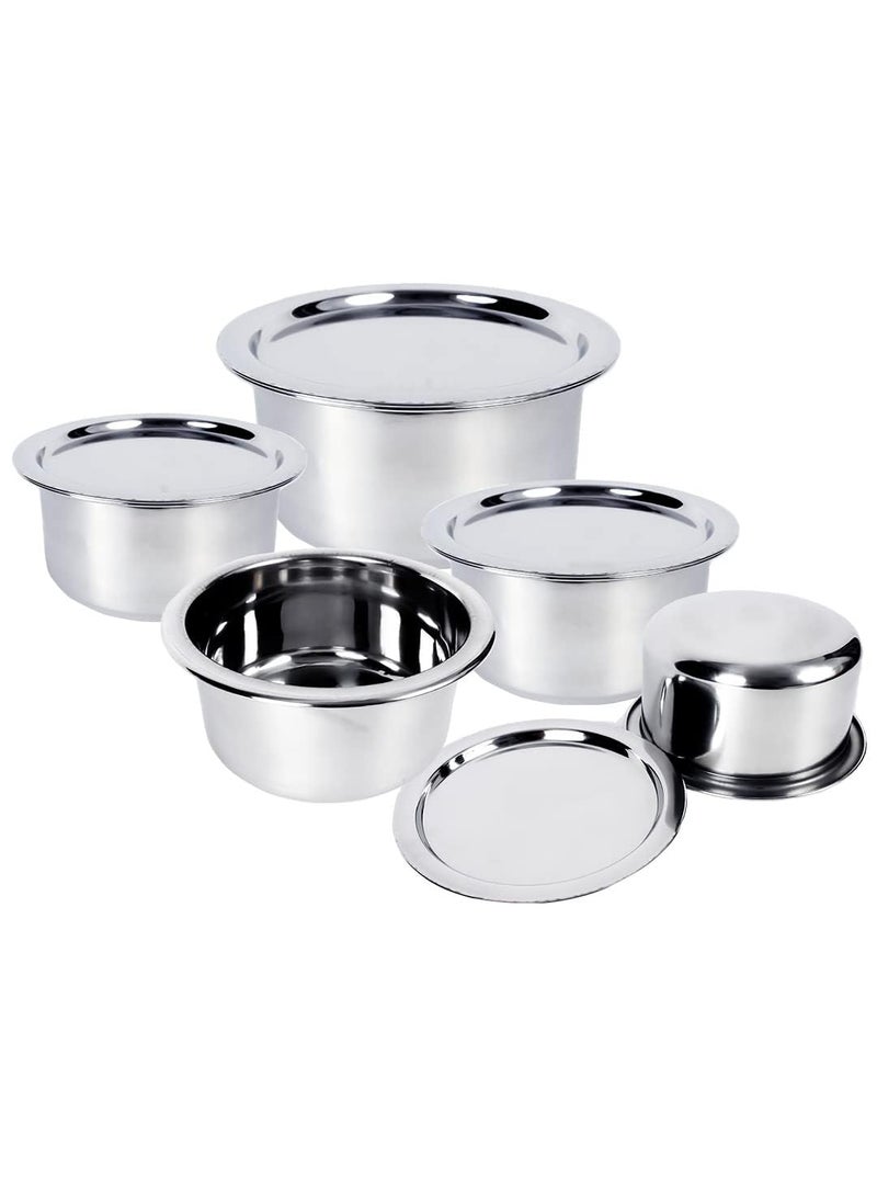 Kuber Industries XtraDeluxe Set of 5 Stainless Steel Tope/Patila Set with Lid | Milk Boiling Steel Vessels for Kitchen & Tapeli/Dekchi for Cooking | 2400ml, 1900ml, 1400ml, 1000ml, 800ml | SS -Silver