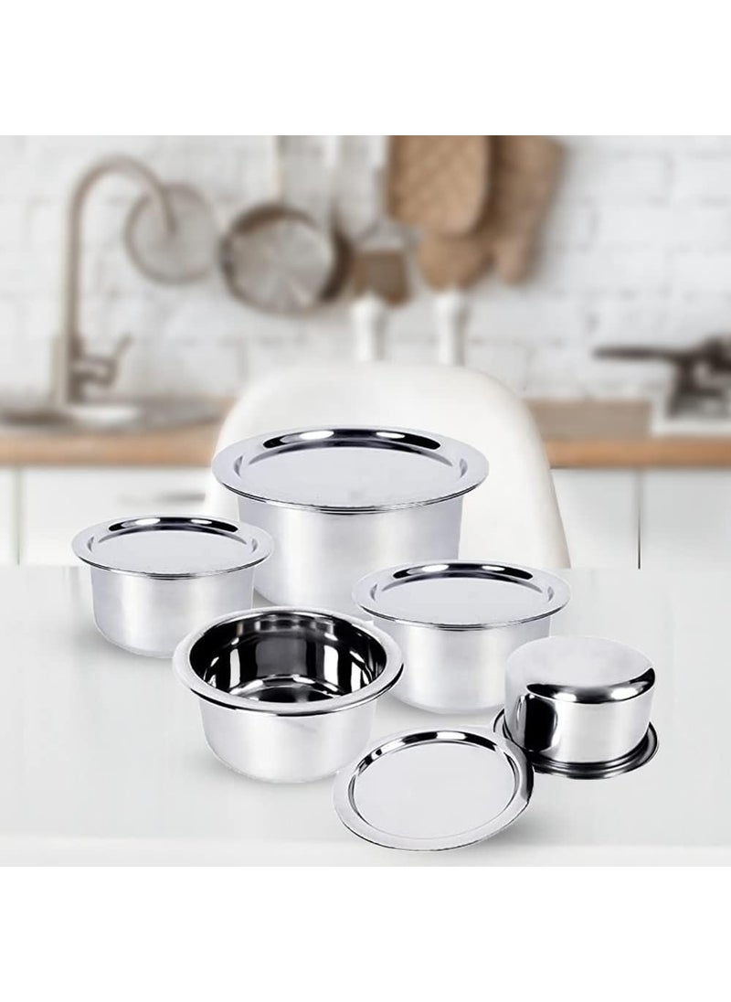 Kuber Industries XtraDeluxe Set of 5 Stainless Steel Tope/Patila Set with Lid | Milk Boiling Steel Vessels for Kitchen & Tapeli/Dekchi for Cooking | 2400ml, 1900ml, 1400ml, 1000ml, 800ml | SS -Silver