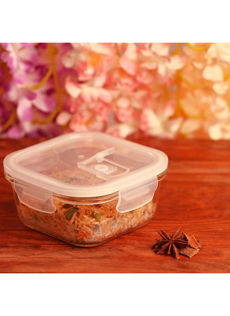 Femora Borosilicate Glass Containers for Kitchen | 1 Year Warranty | Container Boxes for Storage, Storage Box for Kitchen with Air Vent Lid, Microwave Safe Utensils, Square (Set of 2-500 Each)