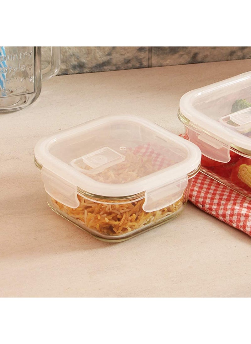 Femora Borosilicate Glass Containers for Kitchen | 1 Year Warranty | Container Boxes for Storage, Storage Box for Kitchen with Air Vent Lid, Microwave Safe Utensils, Square (Set of 2-500 Each)