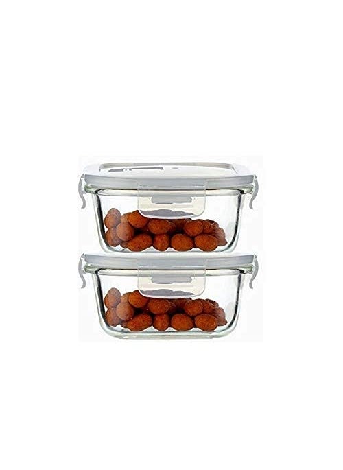 Femora Borosilicate Glass Containers for Kitchen | 1 Year Warranty | Container Boxes for Storage, Storage Box for Kitchen with Air Vent Lid, Microwave Safe Utensils, Square (Set of 2-500 Each)