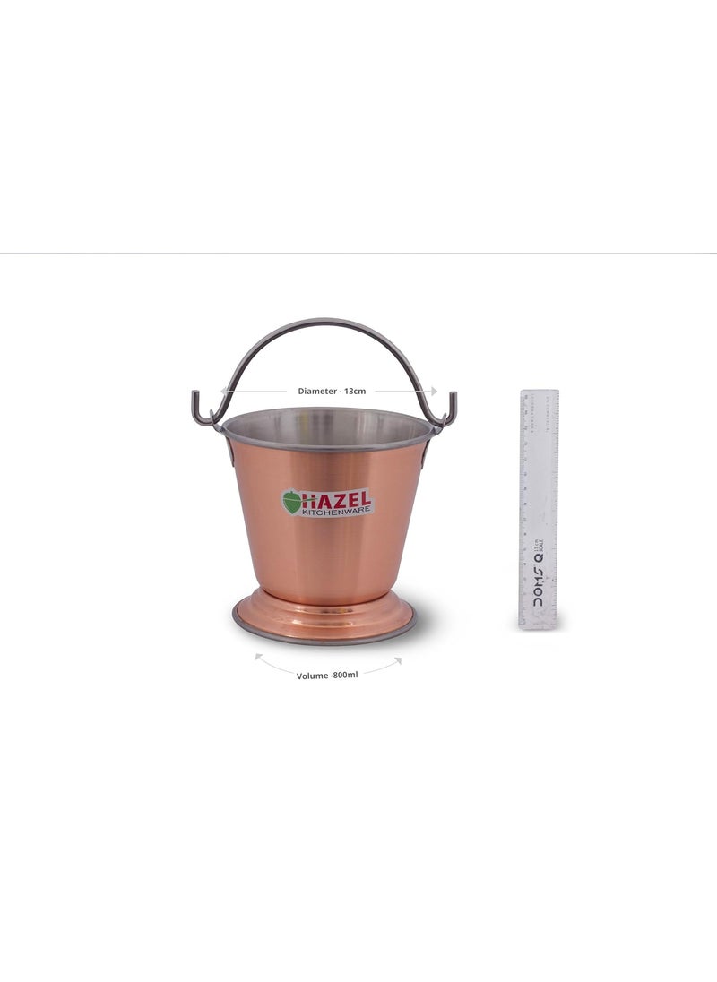 Hazel Food Curry Dal Serving Stainless Steel Bucket (800 ml), Silver & Copper